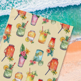 Toalha De Praia Padrão de Coquetel de Aquarela Girly Colorida