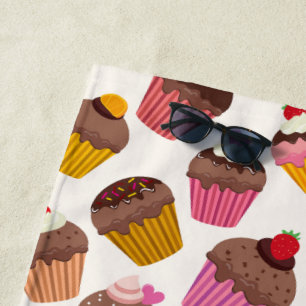 Toalha De Praia Padrão de Cupcake, Padrão de Muffin, Chocolate, Co