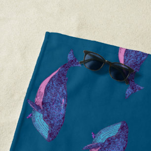 Toalha De Praia Padrão de desenho de baleia branca no azul oceân