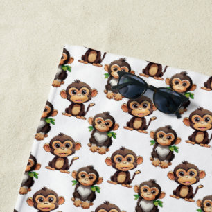 Toalha De Praia Padrão de Design de Macaco Branco