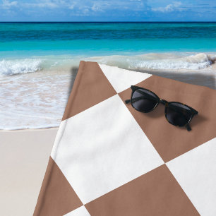 Toalha De Praia Padrão de Diamante em Branco e Mocha Mousse