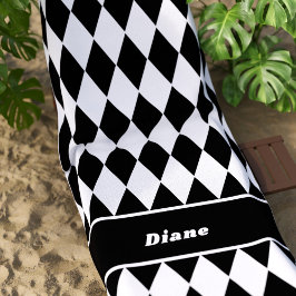 Toalha De Praia Padrão de Diamante Preto e Branco Personalizado