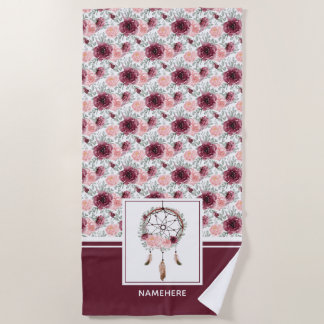 Toalha De Praia Padrão de Dreamcatcher Floral de Blush Rosa Brilha