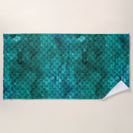 Toalha De Praia Padrão de Escamas de Sereia Glam Teal Ombre