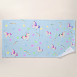 Toalha De Praia Padrão de estrelas arco-íris do Unicórnio bonitinh