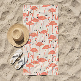 Toalha De Praia Padrão de Flamingo Desenhado à Mão Retrô | Pôr do