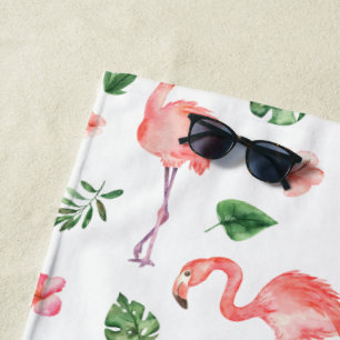 Toalha De Praia Padrão de Flamingo Rosa Tropical