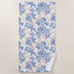 Toalha De Praia Padrão de Flor da Vintagem Azul