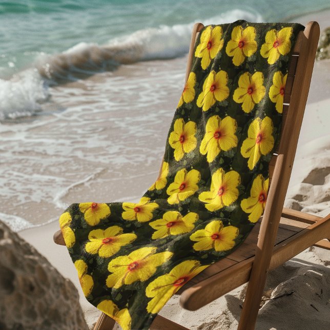 Toalha De Praia Padrão de Flor de Hibisco Amarelo (Yellow Hibiscus Flower Pattern Beach Towel)
