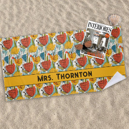 Toalha De Praia Padrão de Flor Dourado e Vermelho do Salto Persona