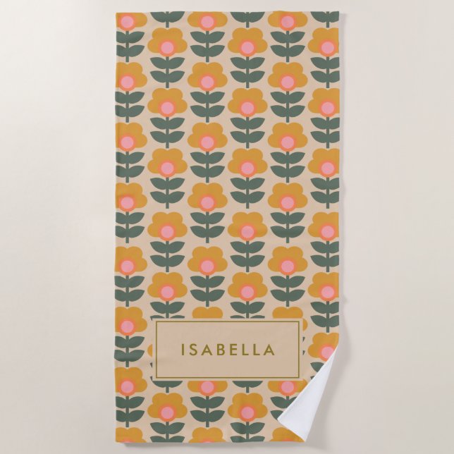 Toalha De Praia Padrão de Flor Escandinavo Personalizado (Frente)