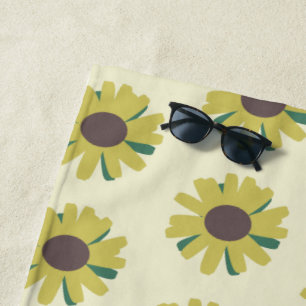 Toalha De Praia Padrão de Flor Simples Amarelo Verde Marrom Girass