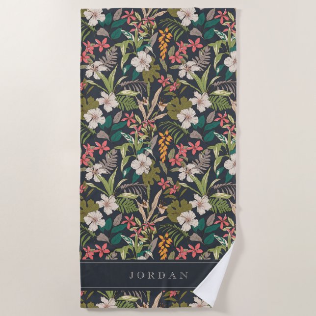 Toalha De Praia Padrão de Flor Tropical Colorida (Frente)