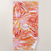 Padrão de Folha Tropical Palm Coral Rosa Dourado G