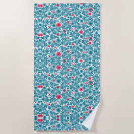 Toalha De Praia Padrão de Folhagem Azul-turquesa e Magenta Elegant