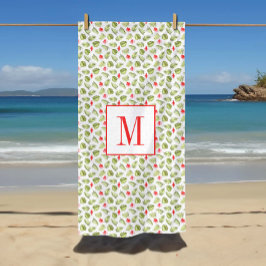 Toalha De Praia Padrão de Folhas de Palmeira Tropical com Monogram