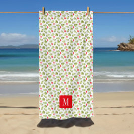 Toalha De Praia Padrão de Folhas de Palmeira Tropical com Monogram