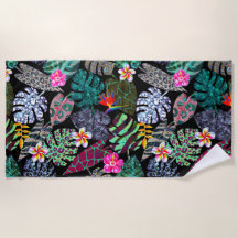 Padrão de Folhas e Flores Tropicais Vibrantes
