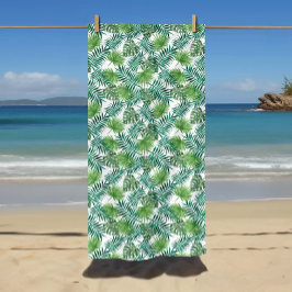 Toalha De Praia Padrão de Folhas Exóticas Tropicais