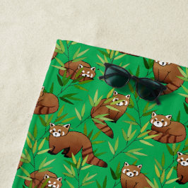 Toalha De Praia Padrão de Folhas Vermelhas e Bamboo
