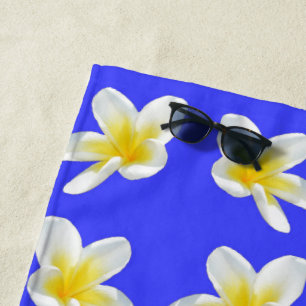 Toalha De Praia Padrão De Frangipani Azul E Amarelo,