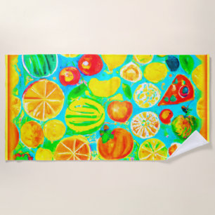 Toalha De Praia Padrão de Fruta colorido. Comprar Agora