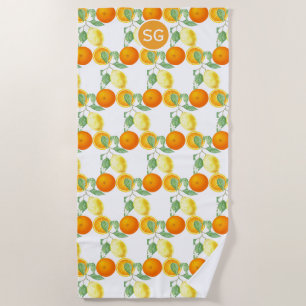 Toalha De Praia Padrão de Fruta de limão-laranja
