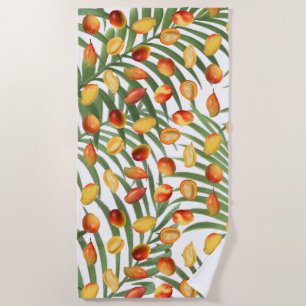 Toalha De Praia Padrão de Fruta de Verão Vintage Mango & Greenery