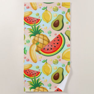 Toalha De Praia Padrão de Frutas de Verão Fresco