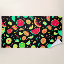 Toalha De Praia Padrão de Frutas Neon Vibrante