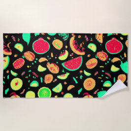 Toalha De Praia Padrão de Frutas Neon Vibrante