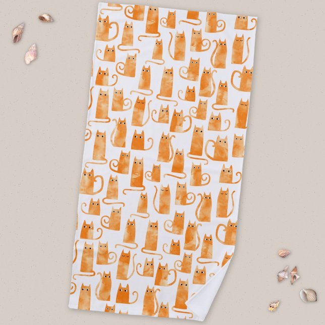 Toalha De Praia Padrão de Gato Laranja (Orange ginger cat pattern beach towel)