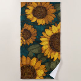 Toalha De Praia Padrão de Girassol – Floral de Verão
