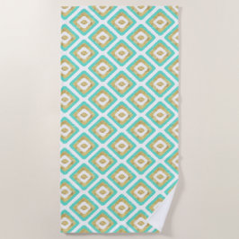 Toalha De Praia Padrão de Ikat Chic Dourado e Turquoise