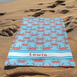 Toalha De Praia Padrão de Lagosta em Azul Mar Personalizado