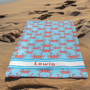 Toalha De Praia Padrão De Lagosta No Azul Marinho Personalizado