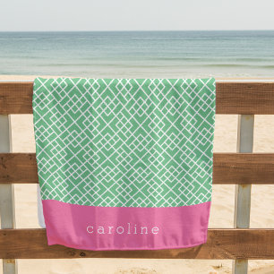 Toalha De Praia Padrão de Latite de Bambu rosa e verde Personali