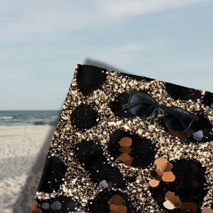 Toalha De Praia Padrão de Leopardo Dourado Preto Marrom Brilho Lux