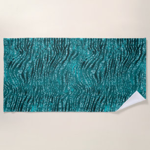 Toalha De Praia Padrão de Listras de Tigre com Glitter Glam Ombre 