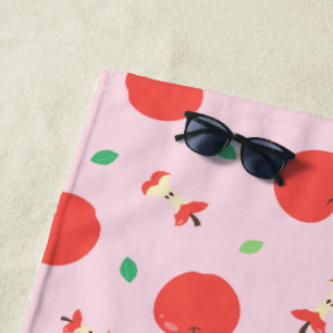 Toalha De Praia Padrão de Maçã Bonito com Fundo Rosa