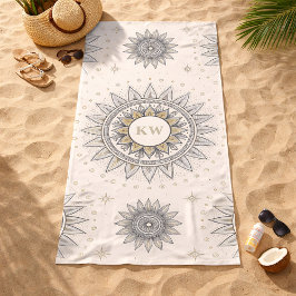 Toalha De Praia Padrão de Mandala Gray Gold