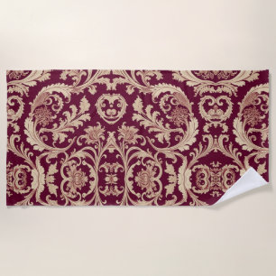 Toalha De Praia Padrão de Maroon e Beige Vintage