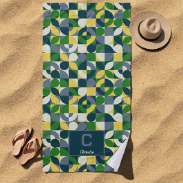 Toalha De Praia Padrão de Monograma Geométrico Modern Bauhaus Abst