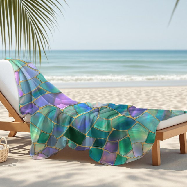 Toalha De Praia Padrão de mosaico de vitral em cores pastéis (Criador carregado)