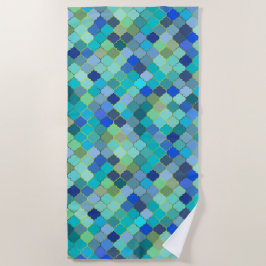 Toalha De Praia Padrão de mosaico marroquino aqua azul