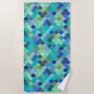 Toalha De Praia Padrão de mosaico marroquino aqua azul