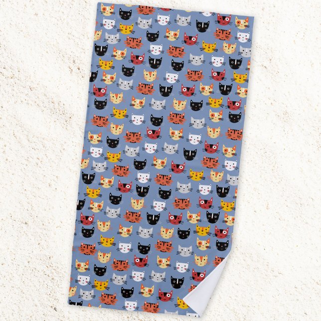 Toalha De Praia Padrão de múltiplos gatos-Kitty (Cute cats beach towel for animal lovers)