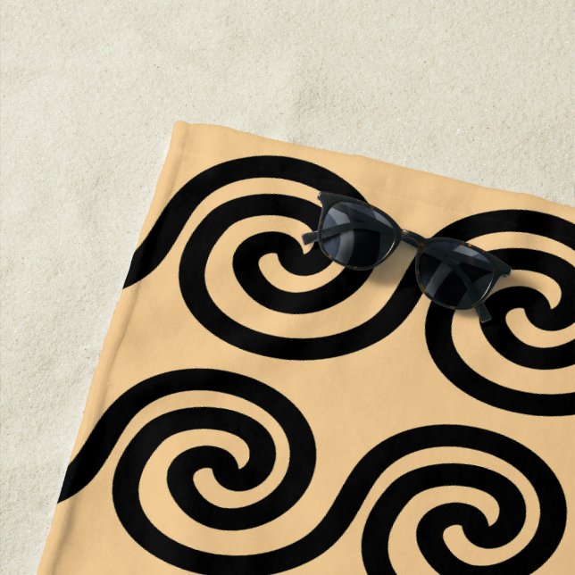 Toalha De Praia Padrão de Ondas-Chave Gregas Meander Brown (In Situ)