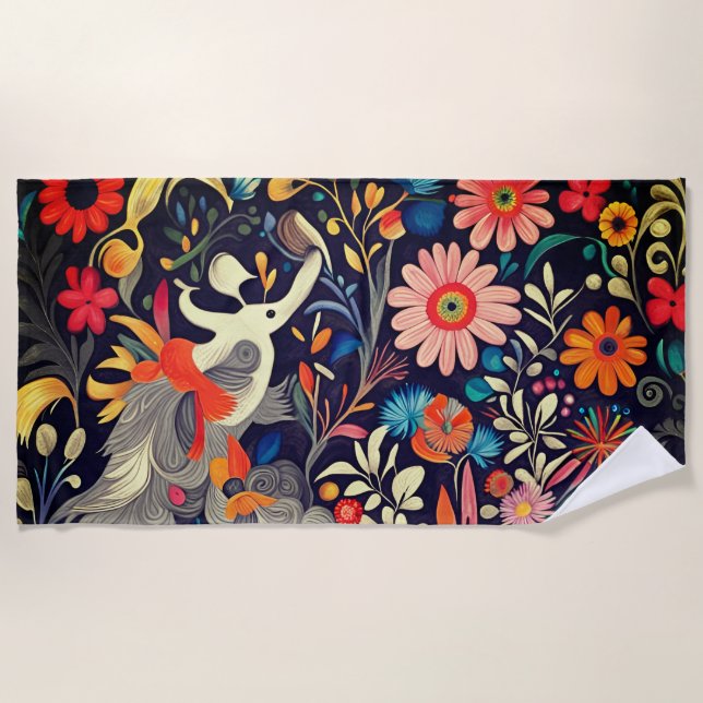 Toalha De Praia Padrão de Otomi Colorida Whimsical (Frente)