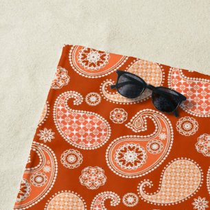 Toalha De Praia Padrão de Paisley, tangerina laranja e branca